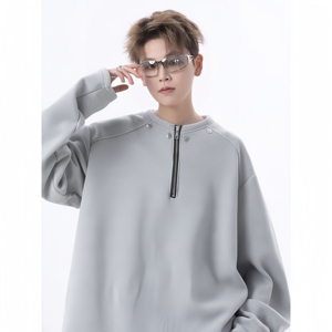 <span class=keywords><strong>Sweat</strong></span>-shirt décontracté surdimensionné personnalisé pour hommes et femmes avec fermeture éclair - Product Image 2