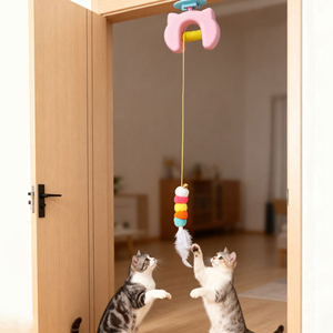 Jouet pour chat interactif à suspendre à la porte, avec plumes, pompons et clochette, à levage automatique type <span class=keywords><strong>yoyo</strong></span> - Product Image 3