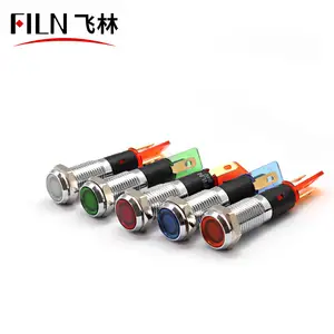 FILN CE 8毫米12v 24v扁平金属led指示灯led红蓝绿黄电压焊针