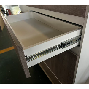 Meuble bas de <span class=keywords><strong>cuisine</strong></span> moderne gris grain de bois <span class=keywords><strong>avec</strong></span> étagère ouverte, tiroirs et compartiments à portes, style panneau plat - Product Image 4