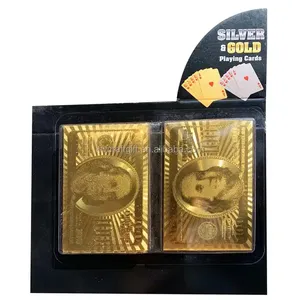 24k gold foil plated $100 dollar of 2 deck playing cards Custom silver foil plastic poker for promotion gift