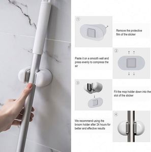 Mop Broom Holder Wall Mount Mop Organizer Gripper Self-adhesive Cleaning Suppliers Hanger Stands Rack for Bathroom <b>Garden</b> - Product Image 4