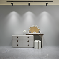 Coiffeuse en MDF pour hôtel et usage domestique avec miroir sur pied, tiroirs de rangement et tabouret assorti, personnalisable en usine