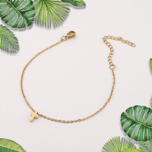 <span class=keywords><strong>Tobillera</strong></span> Punk con Doble Cruz Pequeña, Chapada en Oro de 18k, Cadena de Pie Delgada de Titanio para Hombre y Mujer - Product Image 6