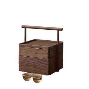 Caja de regalo de madera maciza de nogal, de doble capa, portátil, rectangular, para té y dumplings de arroz. - Product Image 5