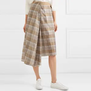 Wholesale Summer Checked Asymmetrical Cotton Polyester Plus Size Women Casual Wrap Skirt