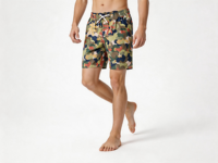 Shorts de bain pour hommes à imprimé floral, séchage rapide, taille élastique, combinaison de couleurs, style boardshorts