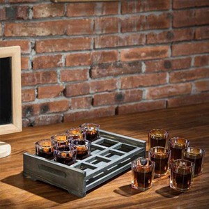 Hot bán Glass Đảng máy chủ 12 Shot Glass Đảng máy chủ với cổ điển màu xám khay gỗ - Product Image 5