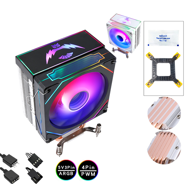 QiuzAim 160W TDP 4/6 Heat-Pipes Affordable ARGB Cooler 25dB Ultra-Quiet PWM Fan Universal LGA 1700/1200/1151 Motherboard Sync