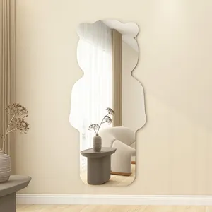 간단한 곰 모양 거울 전신 전신 가정용 드레싱 거울 학생 기숙사 귀여운 피팅 거울 접착 벽걸이