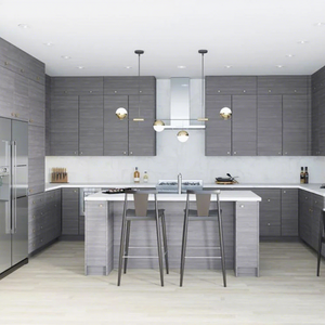 Frameless Melamine Cupboard PET/Wood Veneer/Melamine Interior Cabinets Modern Melamine Kitchen Cabinets for American Apartment - Product Image 1