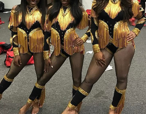 여성의 눈길을 끄는 스팽글 프린지 라틴 재즈 공연 착용 재즈 댄스 콘서트를위한 훌륭한 Majorette 무대 유니폼 - Product Image 5