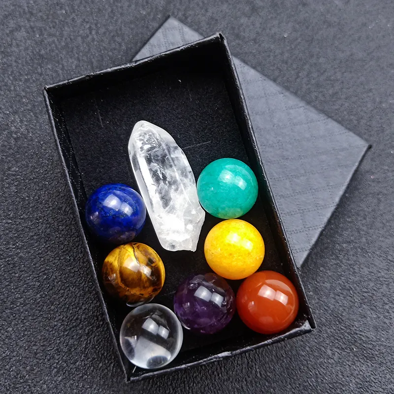 Ensemble de boules sphériques à 7 Chakras de 16mm, Kit de pierres de guérison à la maison avec cristaux d'agate, boîte cadeau, 2021