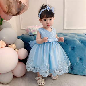 Vestido de encaje para niñas IStapromo, vestido de princesa con lazo para un año, vestido de noche de princesa con bloques de color - Product Image 1