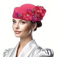 Chapeau Turban en Feutre Vintage pour Femme, Bérêt Doux pour Fête, Chapeau d'Hôtesse de l'Air ou de Cérémonie avec Fleur