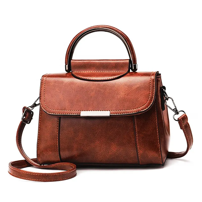 yiwu wholesale top handle office lady hand bag brown shoulder bag leather handbags for women