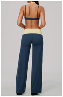Ensemble de pantalons évasés pour femmes, style tendance, color block, sexy, col halter, haute élasticité, pour le sport, la gym, le fitness et le yoga