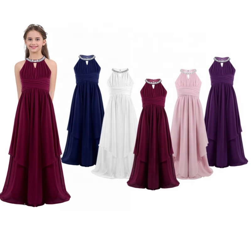 Для маленьких девочек, шифоновое платье без рукавов с О-образным вырезом на шее, расшитые блестками, с лямкой на шее, платье с цветочным узором для девочек; Праздничное платье принцессы; Платье для дня рождения или свадьбы; Платье подружки невесты; Вечерн