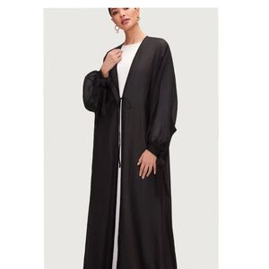 <span class=keywords><strong>Al</strong></span> <span class=keywords><strong>Haramain</strong></span> Thobe Ramadan Decoraciones Robe Black Cordón Abaya De Luxe String Open Abaya - Product Image 6