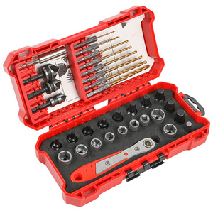 33 Piece <b>Socket</b> Wrench Set 1/4 In Drive Steel Drill Bits Hex <b>Screw</b> Removal Tool Auto Repair Kit Plastic Case - Product Image 2