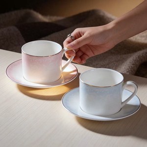 Ceramic Coffee <b>Cup</b> <b>and</b> <b>Saucer</b> with Gold Rim - Gradient Texture Tea <b>Cup</b> for Afternoon Tea - Product Image 3
