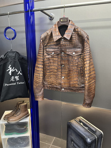 High quality crocodile leather Real leather <b>biker</b> <b>jacket</b> Classic motorcycle <b>jacket</b> - Product Image 4
