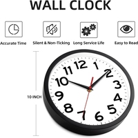 Jam Dinding Plastik Murah Bingkai Hitam Dial Putih 10 Inch Senyap Modern Klasik Quartz Bulat Jam Kustom