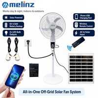 Ventilateur solaire 16/18 pouces à double alimentation, rechargeable, avec télécommande, charge USB, lumière de nuit LED, ampoules LED