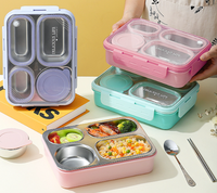 Boîte à lunch Bento en acier inoxydable à isolation thermique de 950ml avec 4 compartiments et bol en métal chauffant pour soupe