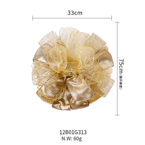 Ruban en polyester écologique double face doré, bobine, nœud pour sapin de Noël, nœuds volumineux - Product Image 3