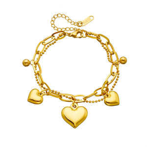 Pulsera con Dije de Corazón LOVE en Acero Inoxidable con Baño de Oro PVD de 18K, Varios Diseños Disponibles para Mujer |   Hipoalergénico, Duradero e Impermeable - Product Image 1