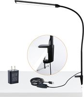 Lampe de bureau LED à pince métallique flexible, style européen moderne, noire, alimentée par USB, à intensité variable, pour la lecture et la chambre à coucher