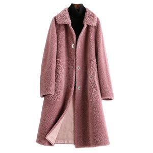 A50045 Pudi Cappotto in Vera Lana e Pelliccia per Donna, Giacca Invernale Calda Oversize in Pelle di Pecora - Product Image 1