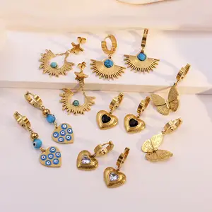 Jewelry PVD Plated Drop Earrings Sun Flower Charms Earrings Gold Stainless Steel Wholesale Latest Design France for Girl Trendy