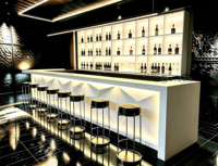 Comptoir de bar de forme allongée, mobilier de bar sur mesure, design de comptoir de bar personnalisé pour restaurant musical, hôtel, salon, bar à cocktails, bar à domicile