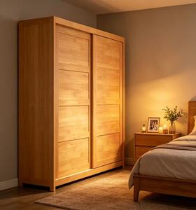 Armoire scandinave en bois massif avec portes coulissantes, meuble de chambre moderne autoportant, design gain de place - Product Image 5