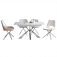 Table à manger rectangulaire moderne et contemporaine avec plateau en verre trempé transparent, extensible, en acier inoxydable, pieds en métal réglables pour la maison