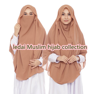 Traditional Chiffon Muslim Women Instant Chiffon <strong>Hijab</strong> Ready to Wear Muslim Khimar <strong>With</strong> <strong>Niqab</strong> <strong>Style</strong> <strong>Hijab</strong> - Product Image 3