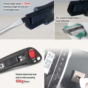 Assist Snap Off Zware 18Mm Zinklegering Mes Box Cutter 60kgs Vergrendeling Kracht Met SK2 Hoge-carbon Staal Black Blade