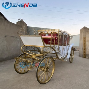 White Gold Royal Horse Drawn Carriage With Red Curtains And Red Seats Customizable Wedding Sightseeing <b>Coach</b> - Product Image 2