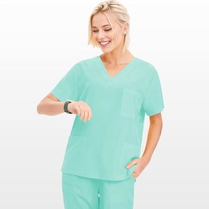 Tenues médicales unisexes personnalisées avec logo tissé en polyester et élasthanne – Ensembles infirmiers, médecins, dentistes, hôpitaux – Blouse et pantalon de jogging - Product Image 3
