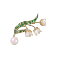 Bros Mutiara Valley yang Indah, Bros Wanita Mewah Berlapis Emas dengan Lukisan Tangan, Desain Unik untuk Pesta, Pin untuk Setelan.