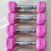 Haltères hexagonaux en PVC écologiques et élégants de 4 kg, couleur rose, équipement d'exercice avec support en fer et en caoutchouc à vendre