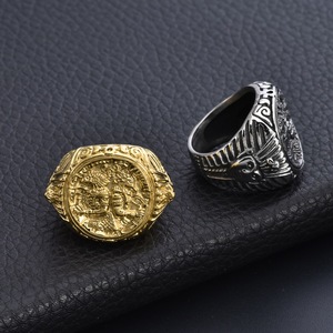 레트로 고대 이집트 파라오 아누비스 신의 짐승 티타늄 스틸 반지 남성용 독특한 손가락 반지 - Product Image 5