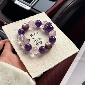 Pulsera de cuentas redondas de amatista brasileña natural y oro, modelo BF807 - Imprescindible para exámenes, graduación, regalo de negocios para mujer - Product Image 3