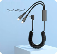 Câble de données pour véhicule de type C à double interface 1-vers-2 de type ressort, adapté à diverses interfaces de téléphone de type C et à la charge rapide PD