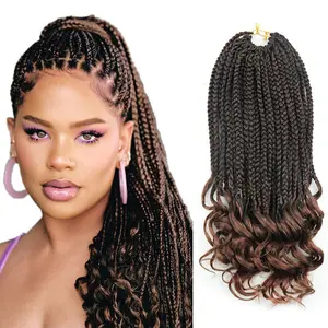 LW-85QT Goddess Bohemian Box Braids With Wave Ends Hair Ombre Synthetic Box Braids Curly Crochet Braiding Hair Extension
