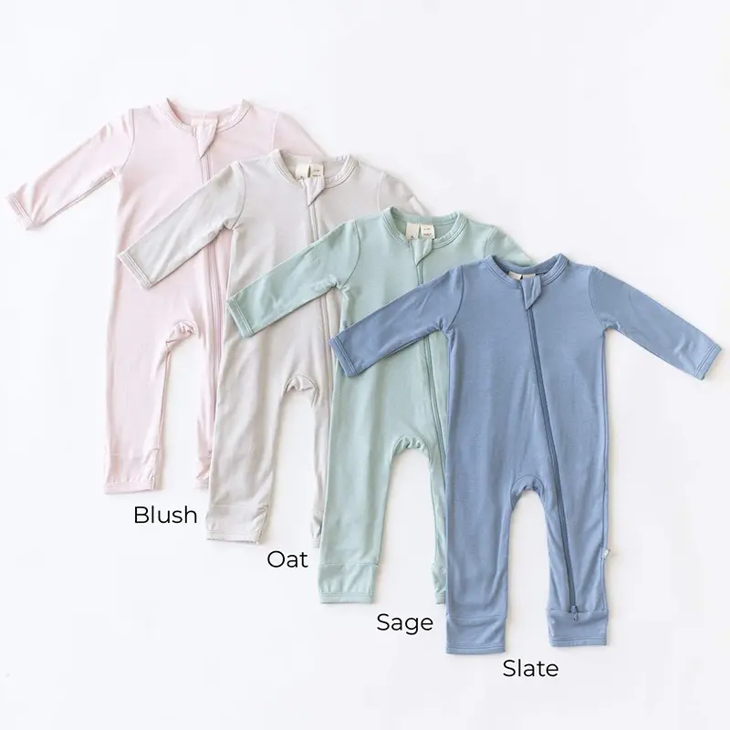 Pigiama per bambini con piedi in cotone di bambù all'ingrosso con cerniera sul davanti Sleep Play Sleeper Infant Baby Clothes tuta pagliaccetto