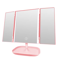 Miroir de maquillage LED rectangulaire portable à trois volets 10X miroir cosmétique domestique pliable avec lumière LED