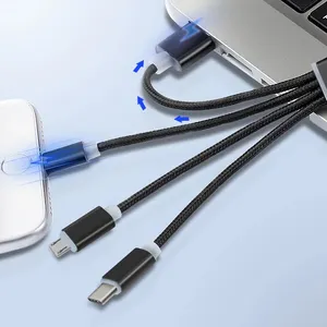 Khuyến mại USB tiện ích xách tay mini 3 trong 1 Keychain USB Micro Cáp dữ liệu Loại C đa chức năng keychain sạc cáp